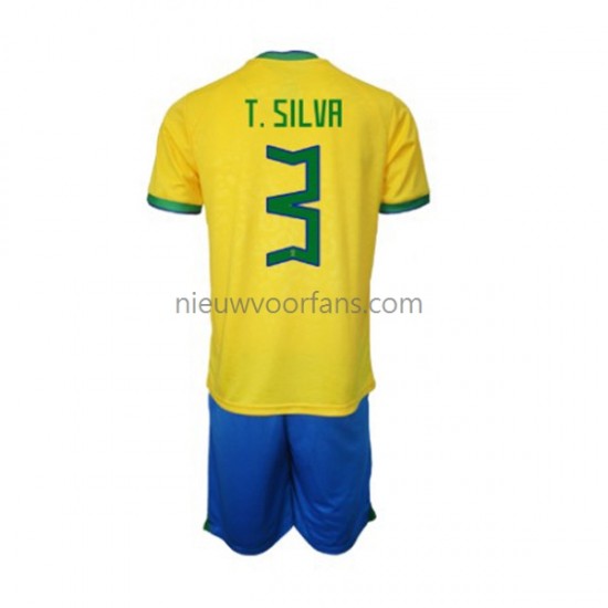 Brazilië Kind Shirt met Bedrukking Thiago Silva 3 Thuis WK 2022 Korte Mouw