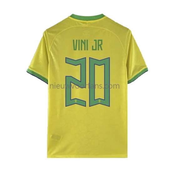Brazilië Heren Shirt met Bedrukking Vinicius Junior 20 Thuis WK 2022 Korte Mouw