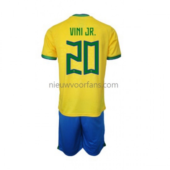 Brazilië Kind Shirt met Bedrukking Vinicius Junior 20 Thuis WK 2022 Korte Mouw