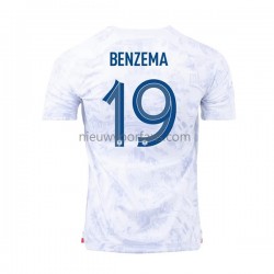 Frankrijk Heren Shirt met Bedrukking Benzema 19 Uit WK 2022 Korte Mouw