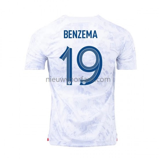 Frankrijk Heren Shirt met Bedrukking Benzema 19 Uit WK 2022 Korte Mouw