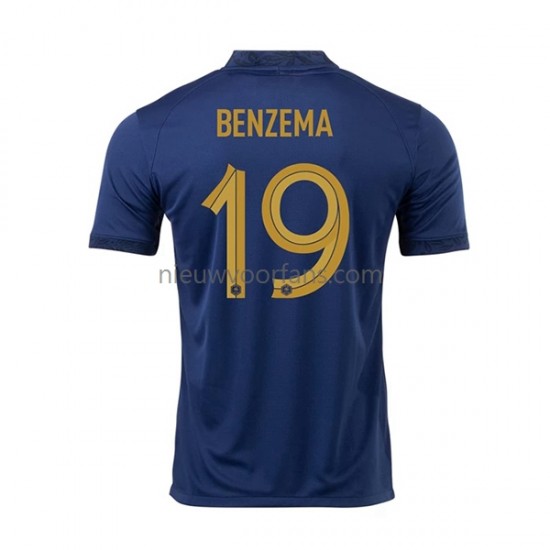 Frankrijk Heren Shirt met Bedrukking Benzema 19 Thuis WK 2022 Korte Mouw