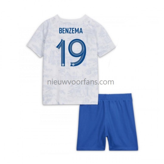 Frankrijk Kind Shirt met Bedrukking Benzema 19 Uit WK 2022 Korte Mouw