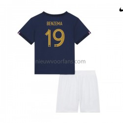 Frankrijk Kind Shirt met Bedrukking Benzema 19 Thuis WK 2022 Korte Mouw