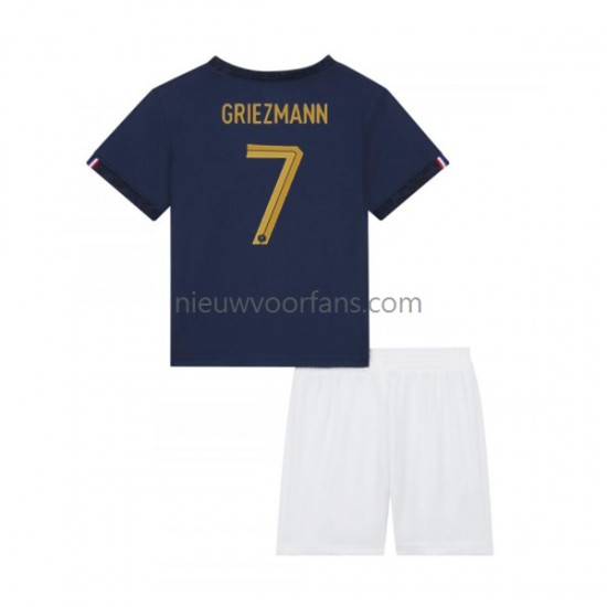 Frankrijk Kind Shirt met Bedrukking Griezmann 7 Thuis WK 2022 Korte Mouw