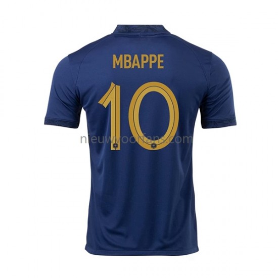 Frankrijk Heren Shirt met Bedrukking Mbappé 10 Thuis WK 2022 Korte Mouw