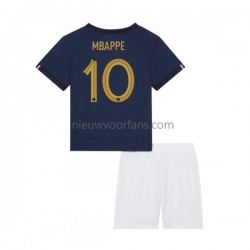 Frankrijk Kind Shirt met Bedrukking Mbappé 10 Thuis WK 2022 Korte Mouw