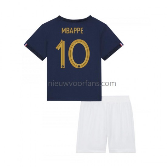 Frankrijk Kind Shirt met Bedrukking Mbappé 10 Thuis WK 2022 Korte Mouw