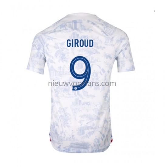 Frankrijk Heren Shirt met Bedrukking Olivier Giroud 9 Uit WK 2022 Korte Mouw