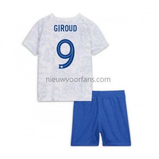 Frankrijk Kind Shirt met Bedrukking Olivier Giroud 9 Uit WK 2022 Korte Mouw