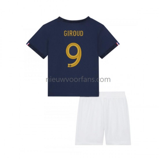 Frankrijk Kind Shirt met Bedrukking Olivier Giroud 9 Thuis WK 2022 Korte Mouw