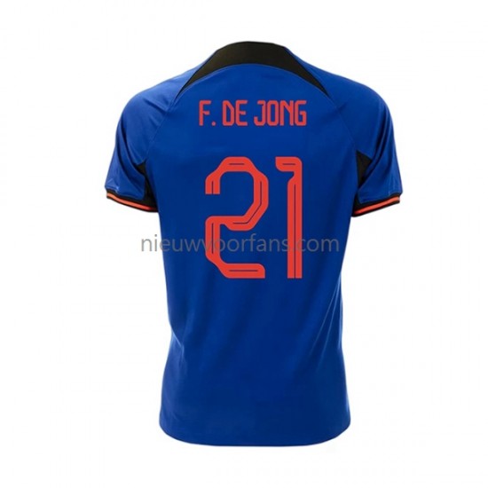 Nederland Heren Shirt met Bedrukking Frenkie de Jong 21 Uit WK 2022 Korte Mouw