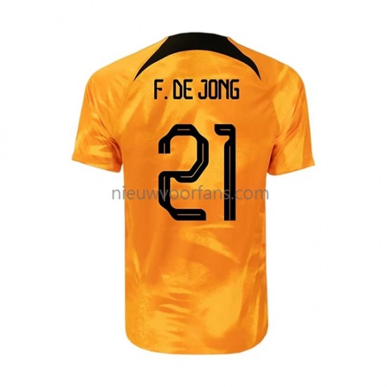 Nederland Heren Shirt met Bedrukking Frenkie de Jong 21 Thuis WK 2022 Korte Mouw