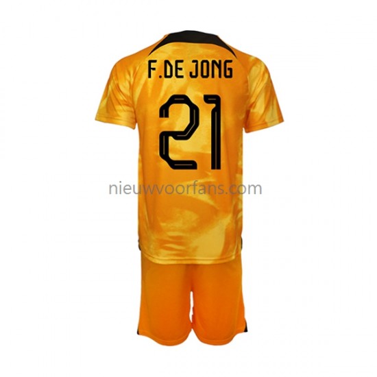 Nederland Kind Shirt met Bedrukking Frenkie de Jong 21 Thuis WK 2022 Korte Mouw