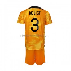 Nederland Kind Shirt met Bedrukking Matthijs de Ligt 3 Thuis WK 2022 Korte Mouw