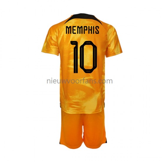 Nederland Kind Shirt met Bedrukking Memphis Depay 10 Thuis WK 2022 Korte Mouw