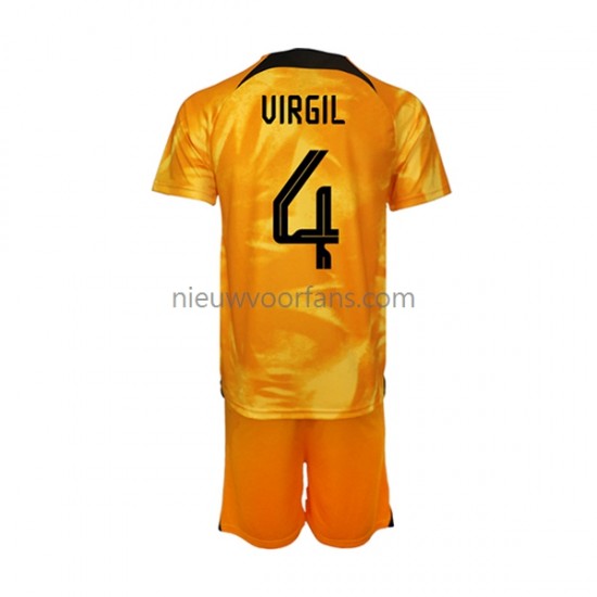 Nederland Kind Shirt met Bedrukking Virgil van Dijk 4 Thuis WK 2022 Korte Mouw