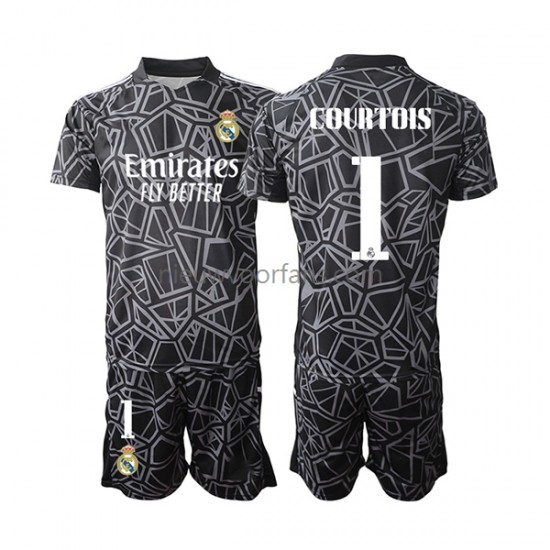 Real Madrid Kind Shirt met Bedrukking Doelman Courtois 1 Uit 2022-2023 Korte Mouw