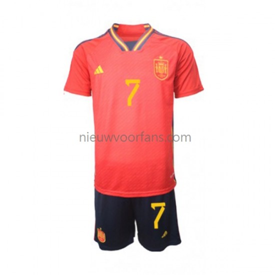 Spanje Kind Shirt met Bedrukking Alvaro Morata 7 Thuis WK 2022 Korte Mouw
