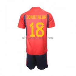 Spanje Kind Shirt met Bedrukking Jordi Alba 18 Thuis WK 2022 Korte Mouw