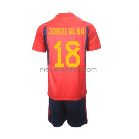 Spanje Kind Shirt met Bedrukking Jordi Alba 18 Thuis WK 2022 Korte Mouw