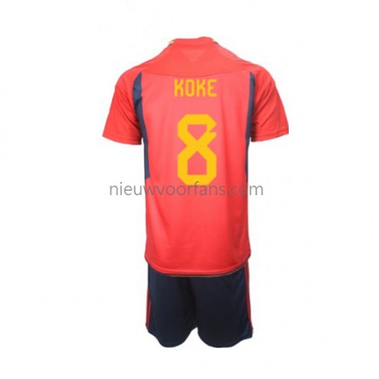 Spanje Kind Shirt met Bedrukking Koke 8 Thuis WK 2022 Korte Mouw