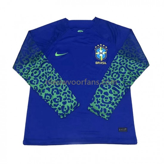 Brazilië Heren Shirt met Bedrukking Uit WK 2022 Lange Mouw