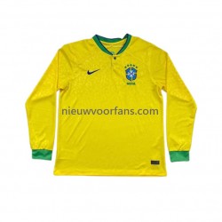 Brazilië Heren Shirt met Bedrukking Thuis WK 2022 Lange Mouw