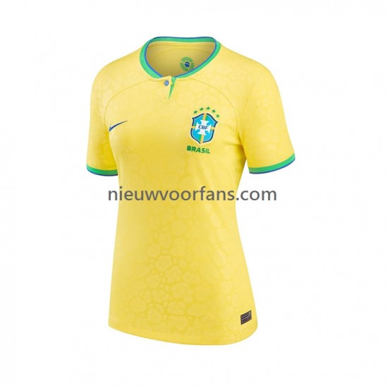 Brazilië Dames Shirt met Bedrukking Thuis WK 2022 Korte Mouw