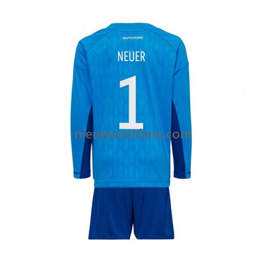 Duitsland Kind Shirt met Bedrukking Doelman Manuel Neuer 1 Thuis WK 2022 Lange Mouw