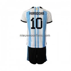 Argentinië Kind Shirt met Bedrukking Maradona 10 Thuis WK 2022 Korte Mouw