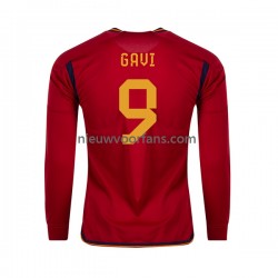 Spanje Heren Shirt met Bedrukking Gavi 9 Thuis WK 2022 Lange Mouw