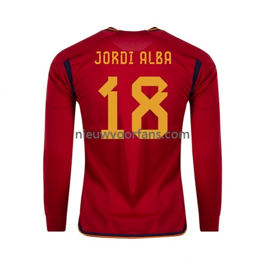 Spanje Heren Shirt met Bedrukking JORDI ALBA 18 Thuis WK 2022 Lange Mouw