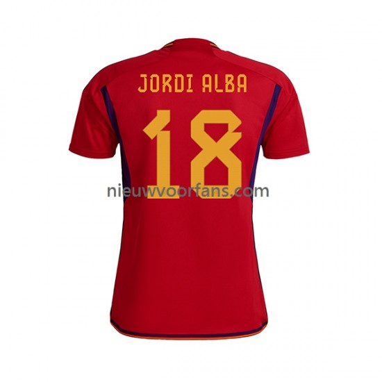 Spanje Heren Shirt met Bedrukking JORDI ALBA 18 Thuis WK 2022 Korte Mouw