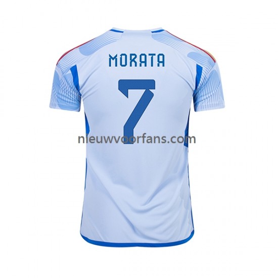 Spanje Heren Shirt met Bedrukking MORATA 7 Uit WK 2022 Korte Mouw