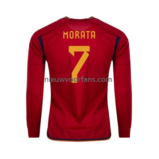 Spanje Heren Shirt met Bedrukking MORATA 7 Thuis WK 2022 Lange Mouw