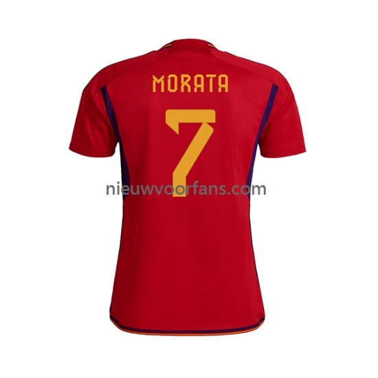 Spanje Heren Shirt met Bedrukking MORATA 7 Thuis WK 2022 Korte Mouw