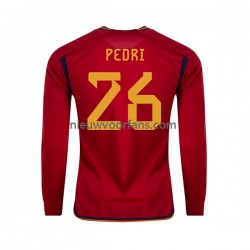 Spanje Heren Shirt met Bedrukking PEDRI 26 Thuis WK 2022 Lange Mouw