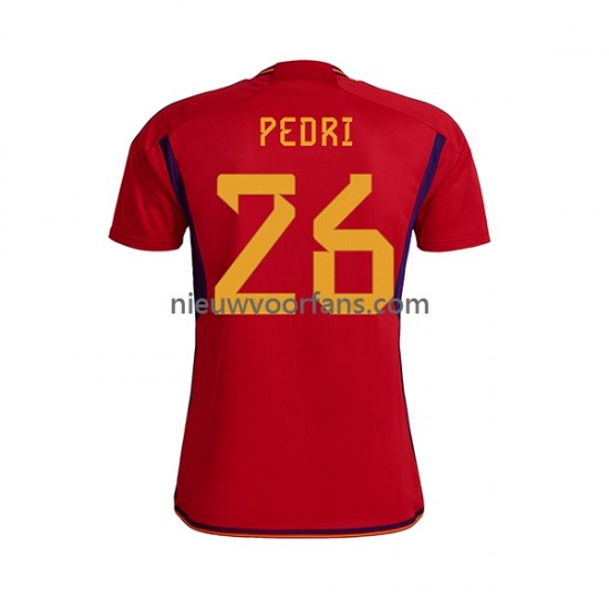 Spanje Heren Shirt met Bedrukking PEDRI 26 Thuis WK 2022 Korte Mouw