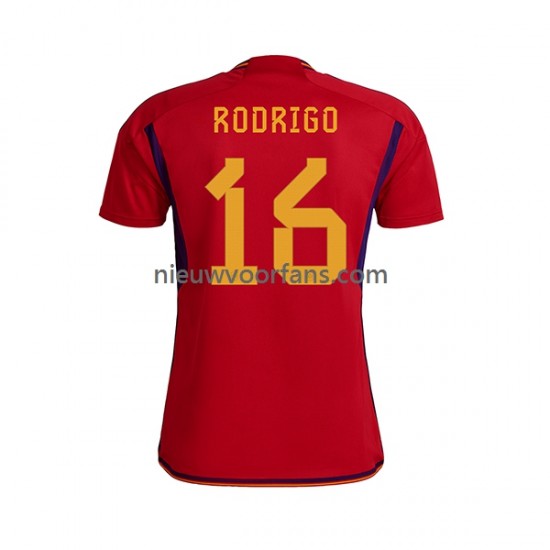 Spanje Heren Shirt met Bedrukking RODRIGO 16 Thuis WK 2022 Korte Mouw