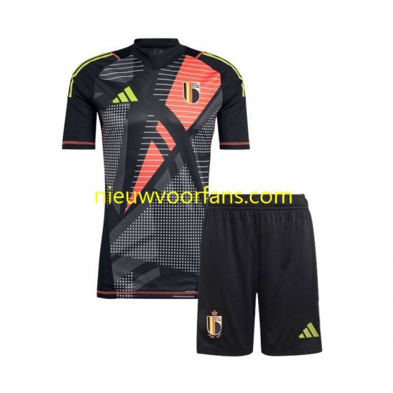 België Kind Shirt met Bedrukking Doelman Thuis Euro 2024 Korte Mouw