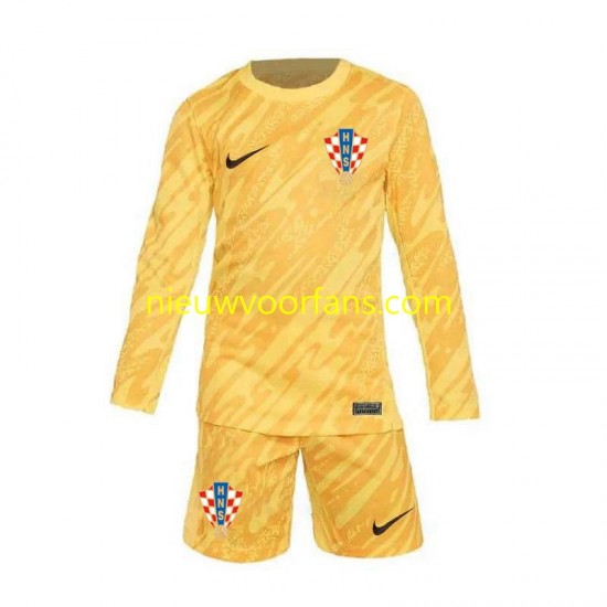 Kroatië Kind Shirt met Bedrukking Doelman Thuis Euro 2024 Lange Mouw