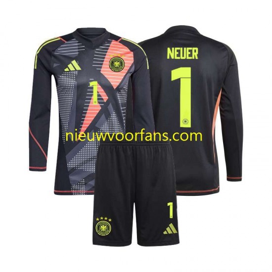 Duitsland Kind Shirt met Bedrukking Doelman Manuel Neuer 1 Thuis Euro 2024 Lange Mouw