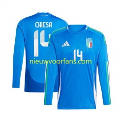 Italië Heren Shirt met Bedrukking Chiesa 14 Thuis Euro 2024 Lange Mouw