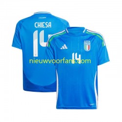 Italië Heren Shirt met Bedrukking Chiesa 14 Thuis Euro 2024 Korte Mouw