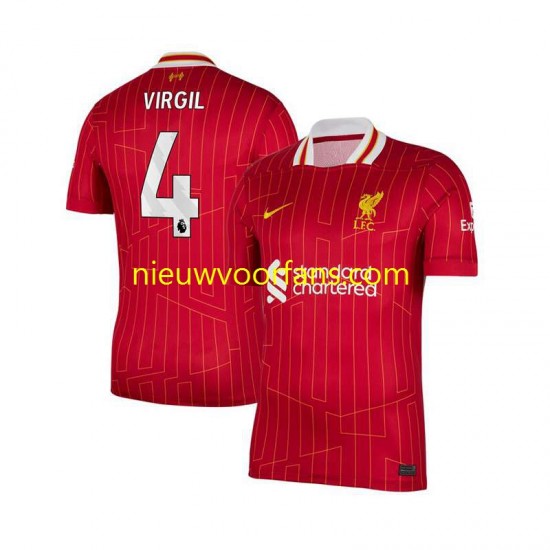 Liverpool Heren Shirt met Bedrukking Virgil van Dijk 4 Thuis 2024-2025 Korte Mouw